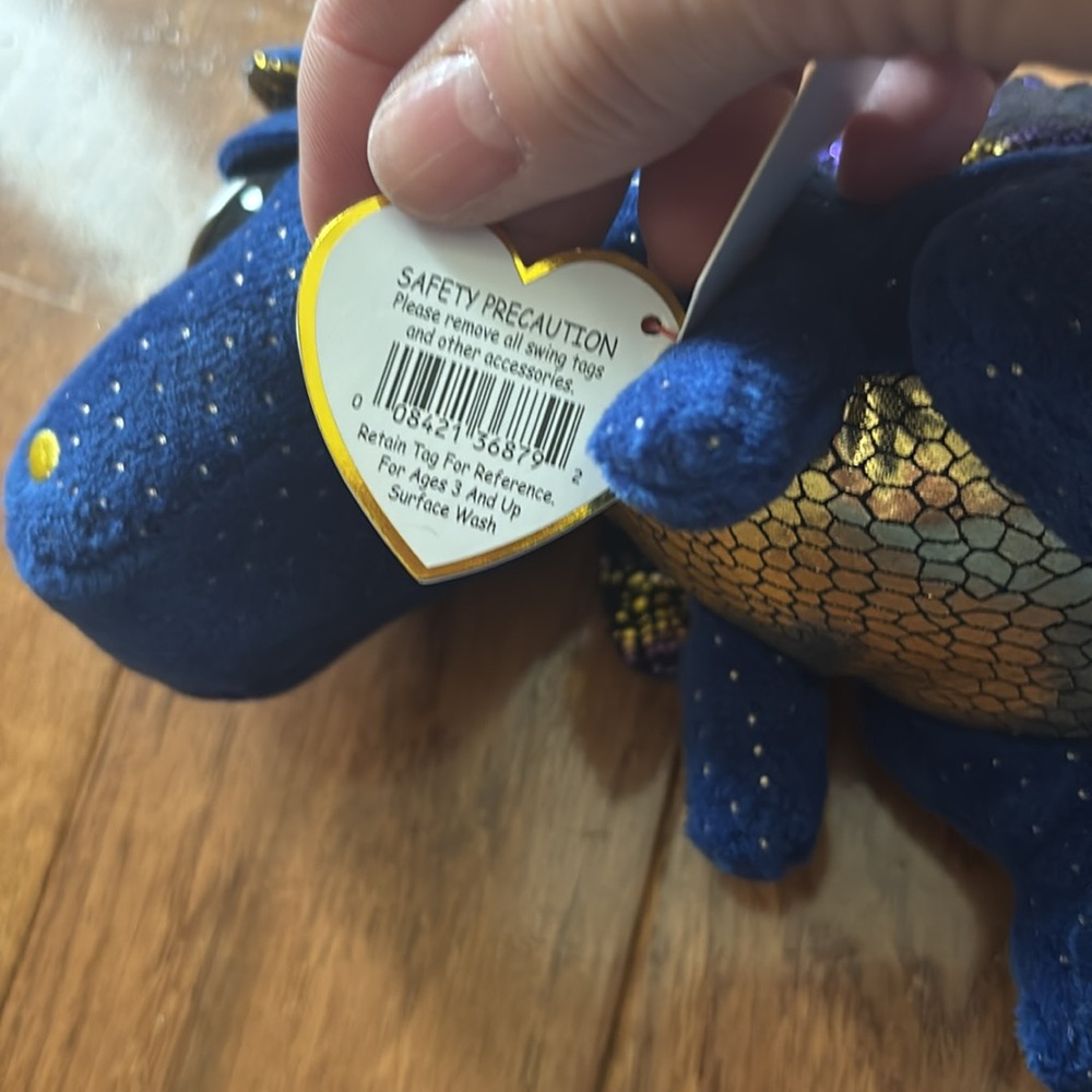 NWT TY beanie boo’s collection “saffire ” Blue, gold & purple Plush Dragon Toy - Picture 8 of 8